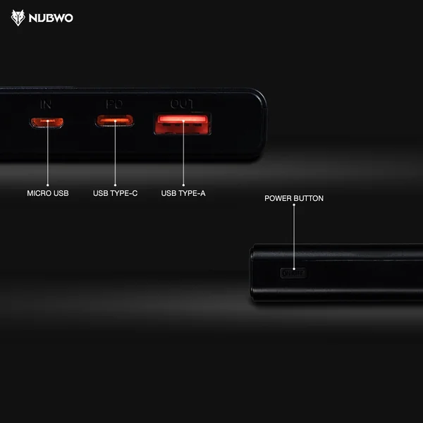 PowerBank ชาร์จด่วน PD+QC 22.5W 20000mAh NBL07 NUBWO image 2 PowerBank ชาร์จด่วน PD+QC 22.5W 20000mAh NBL07 NUBWO image 2