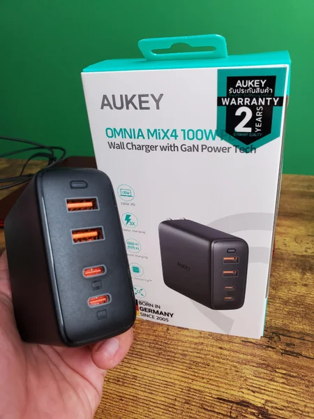 AUKEY PA-B7 Omnia 100W 4-Port USB C Charger, PD Charger with GaNFast Power Delivery 100W By มหาชะนี image 1 AUKEY PA-B7 Omnia 100W 4-Port USB C Charger, PD Charger with GaNFast Power Delivery 100W By มหาชะนี image 1