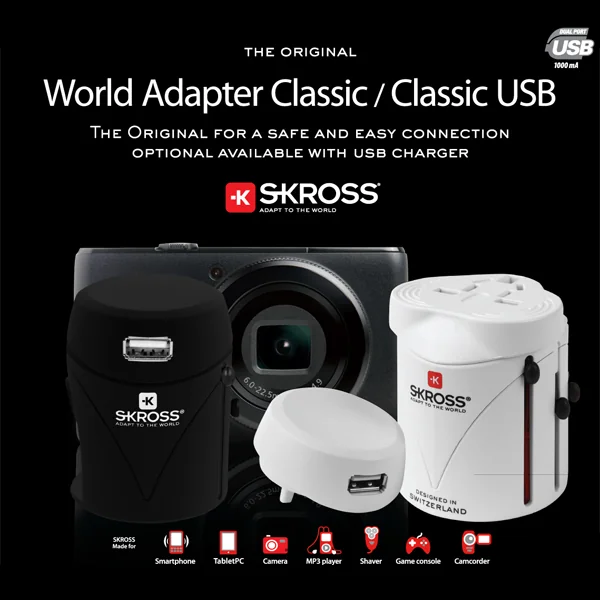 Premium Grade หัวแปลงเดินทาง SKROSS World Travel Adapter USB ของแท้ (สีขาว) image 1